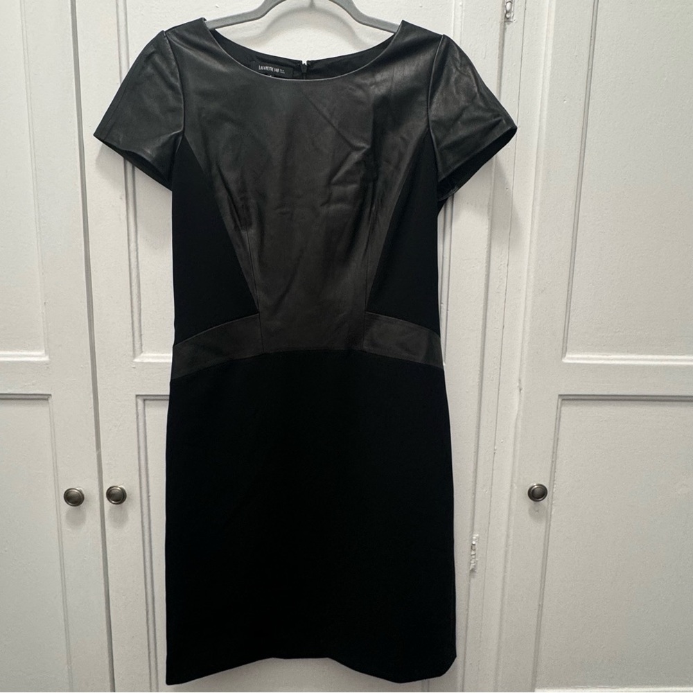 Lafayette 148 Black Dress with Leather Detail
